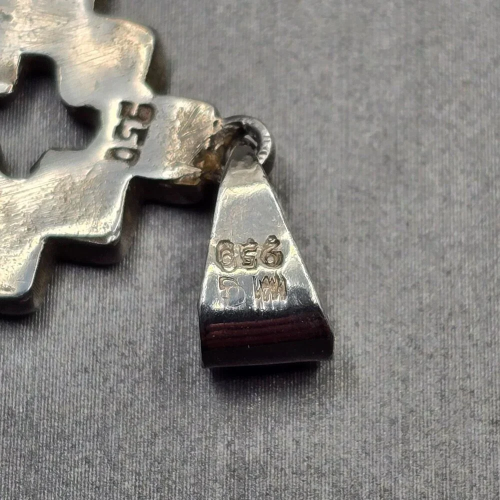 VTG 950 Silver Gemstone Chakana Inca Cross Pendant 1 1/8" Signed DW Rainbow - Picture 3 of 5